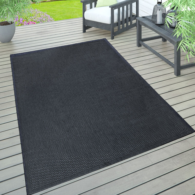 Tapis Intérieur & Extérieur Terrasse Et Balcon Monochrome Structuré 80x150 cm, Bleu Marine - Paco Home