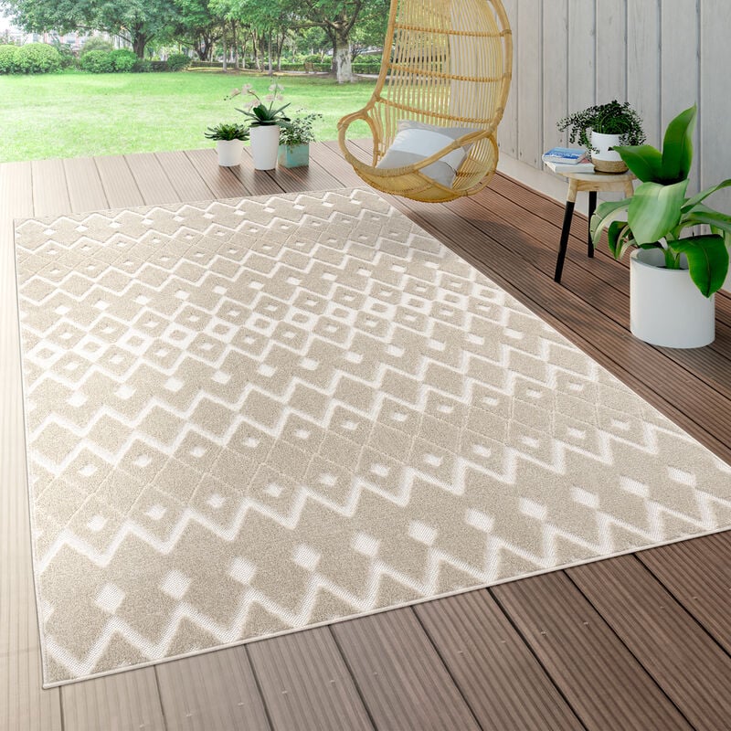 Paco Home - Tapis Intérieur & Extérieur Terrasse Et Balcon Résistant Aux Intempéries Moderne Motif Géométrique 200x290 cm, Beige 6