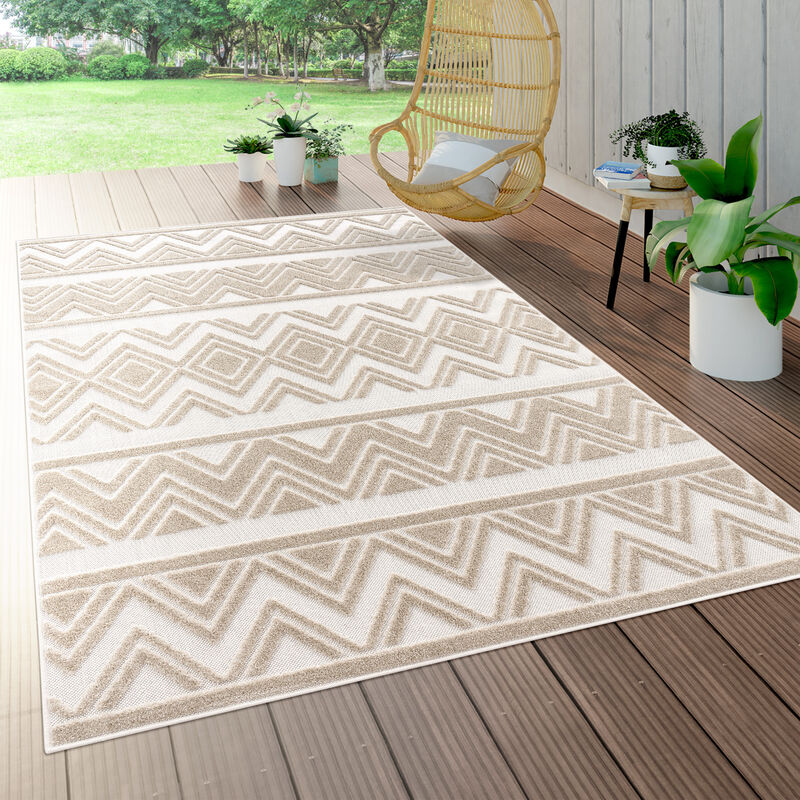 Paco Home - Tapis Intérieur & Extérieur Terrasse Et Balcon Résistant Aux Intempéries Moderne Motif Géométrique 60x100 cm, Beige 3