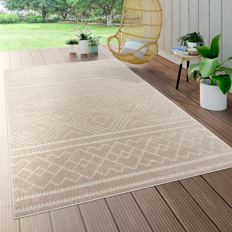 Paco Home - Tapis Intérieur & Extérieur Terrasse Et Balcon Résistant Aux Intempéries Moderne Motif Géométrique 60x100 cm, Beige 4