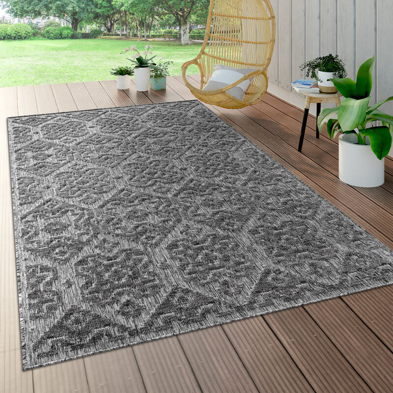 Paco Home - Tapis Intérieur & Extérieur Terrasse Et Balcon Résistant Aux Intempéries Moderne Motif Géométrique 160 cm rond, Anthracite 2