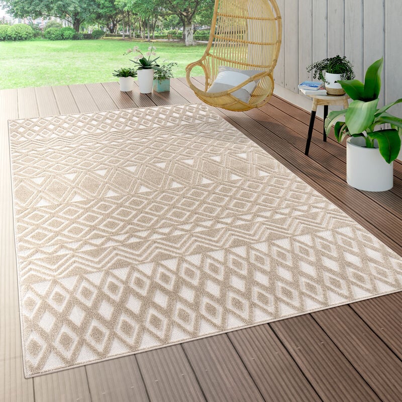 Paco Home - Tapis Intérieur & Extérieur Terrasse Et Balcon Résistant Aux Intempéries Moderne Motif Géométrique 60x100 cm, Beige 5