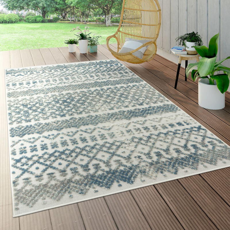 Paco Home - Tapis Intérieur & Extérieur Terrasse Et Balcon Résistant Aux Intempéries Moderne Motif Géométrique Turquoise, 160 cm rond