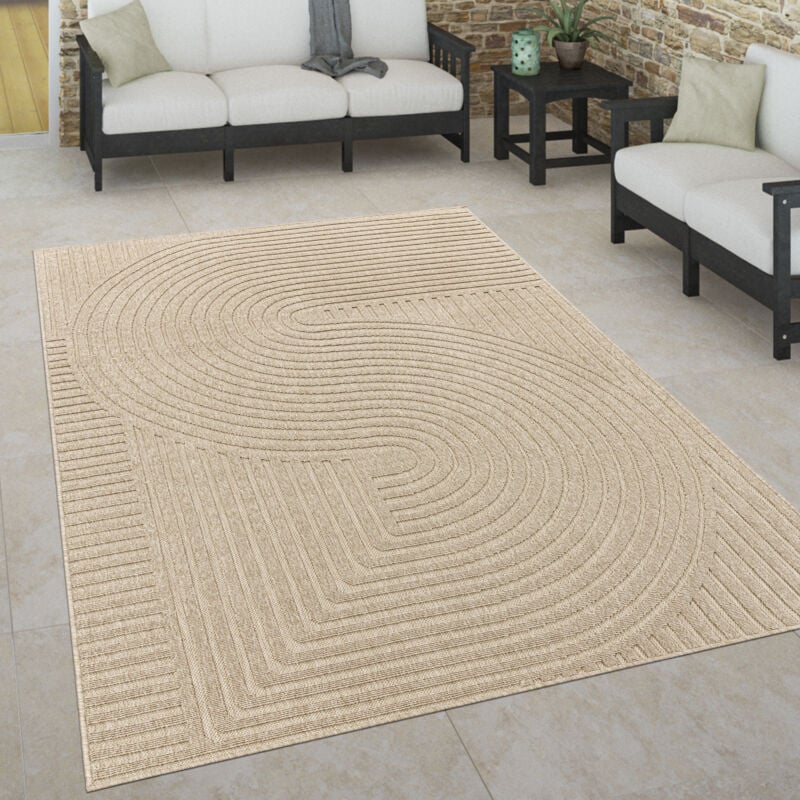 Paco Home - Tapis Intérieur & Extérieur Terrasse Et Balcon Style Scandinave Résistant Aux Intempéries 120x170 cm, Beige 3