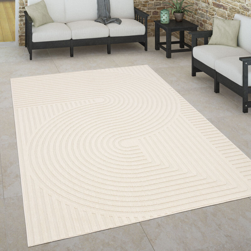 Paco Home - Tapis Intérieur & Extérieur Terrasse Et Balcon Style Scandinave Résistant Aux Intempéries 120x170 cm, Crème 2