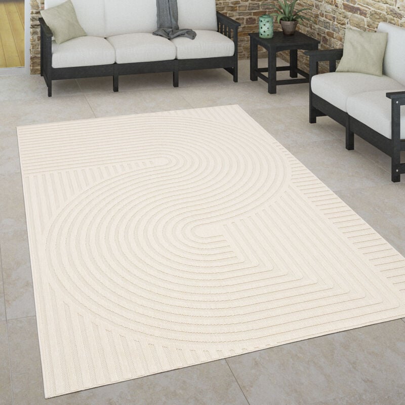 Paco Home - Tapis Intérieur & Extérieur Terrasse Et Balcon Style Scandinave Résistant Aux Intempéries 160x230 cm, Crème 2