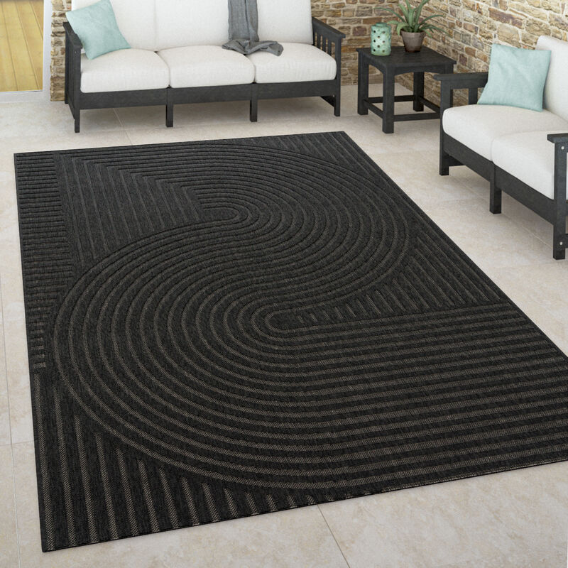 Paco Home - Tapis Intérieur & Extérieur Terrasse Et Balcon Style Scandinave Résistant Aux Intempéries 200x290 cm, Anthracite 2