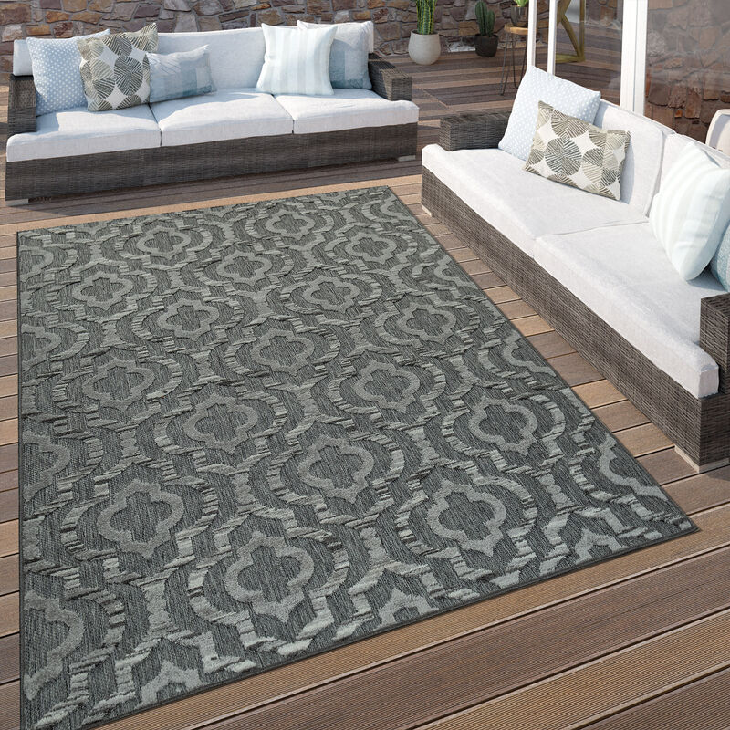 Paco Home - Tapis Intérieur & Extérieur Terrasses Motif Ethnique Bordure Résistant Aux Intempéries Moderne Gris 200x290 cm
