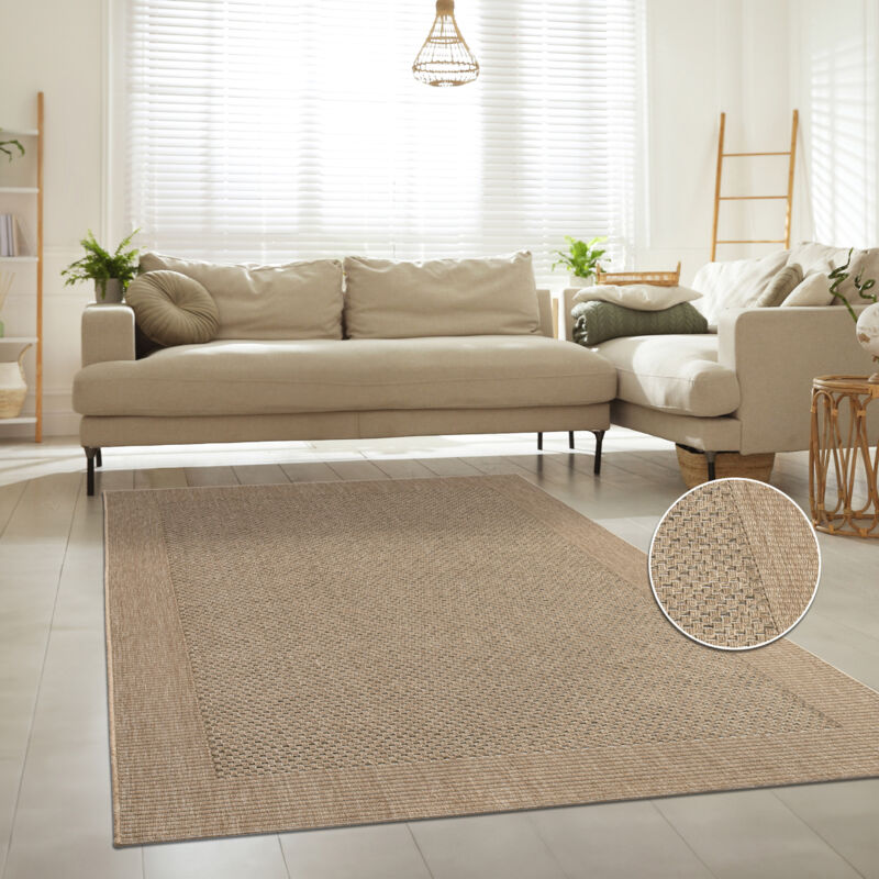 Paco Home - Tapis Exterieur Terrasse Balcon Tapis Cuisine Avec Bordure Aspect Sisal Uni Beige 160x230 cm