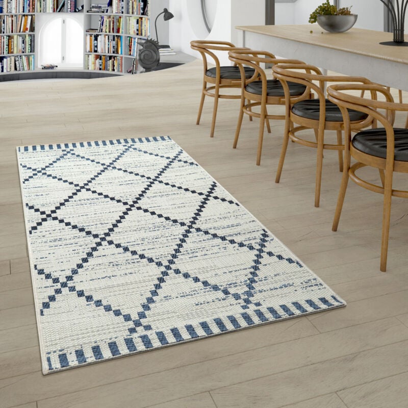 Paco Home Tapis Intérieur & Extérieur Tissage À Plat Géométrique Rayures Motif Losanges En Blanc 80x150 cm
