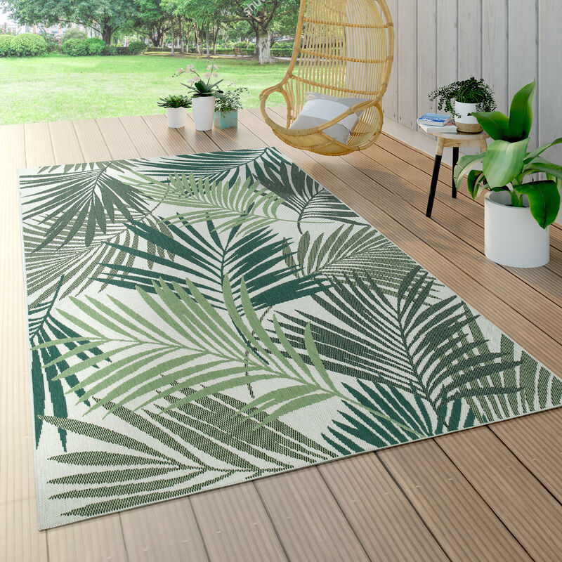 Paco Home - Tapis Intérieur & Extérieur Tissage à Plat Jungle Découpé Design Palmiers Floral Vert 200 cm carré