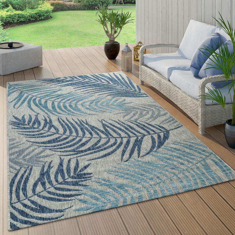Paco Home - Tapis Intérieur & Extérieur Tissage à Plat Moderne Design Jungle Palmiers En Pastel Bleu 120x160 cm