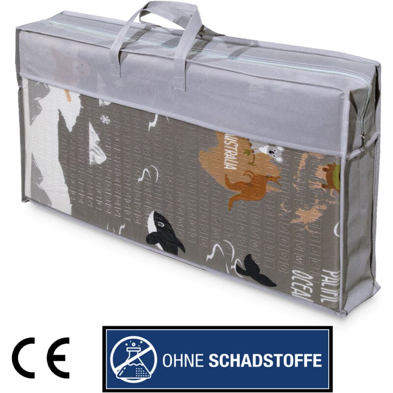 Paco Home Tapis Jeu Chambre Enfant Pliable Motif Animal Mappemonde Réversible Gris Beige 180x200 cm