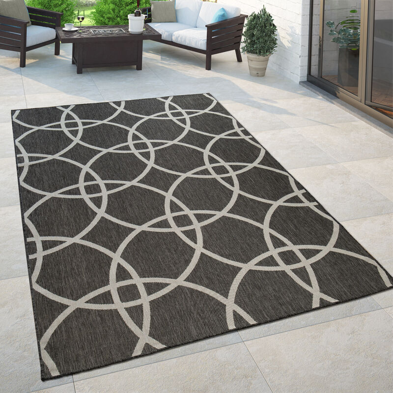 Paco Home Tapis Noir Extérieur Balcon Terrasse Salon Couloir Cercle Design Robuste 160x220 cm