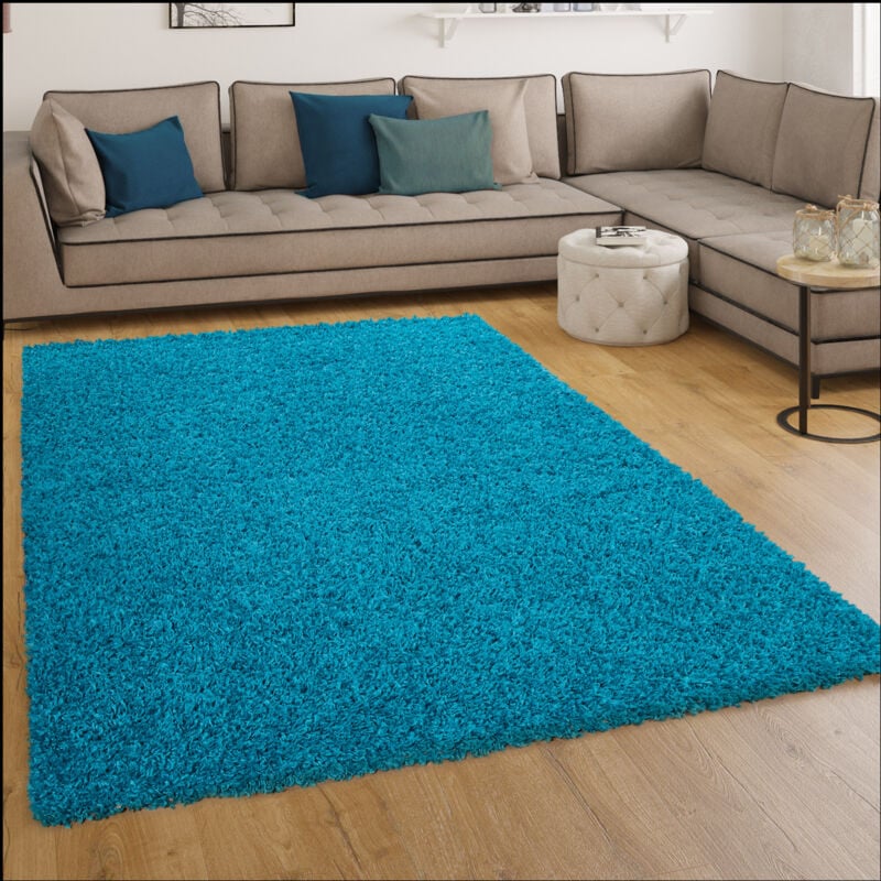 Tapis Poils Hauts et Longs Shaggy Sky Uni en Turquoise 140x200 cm - Paco Home