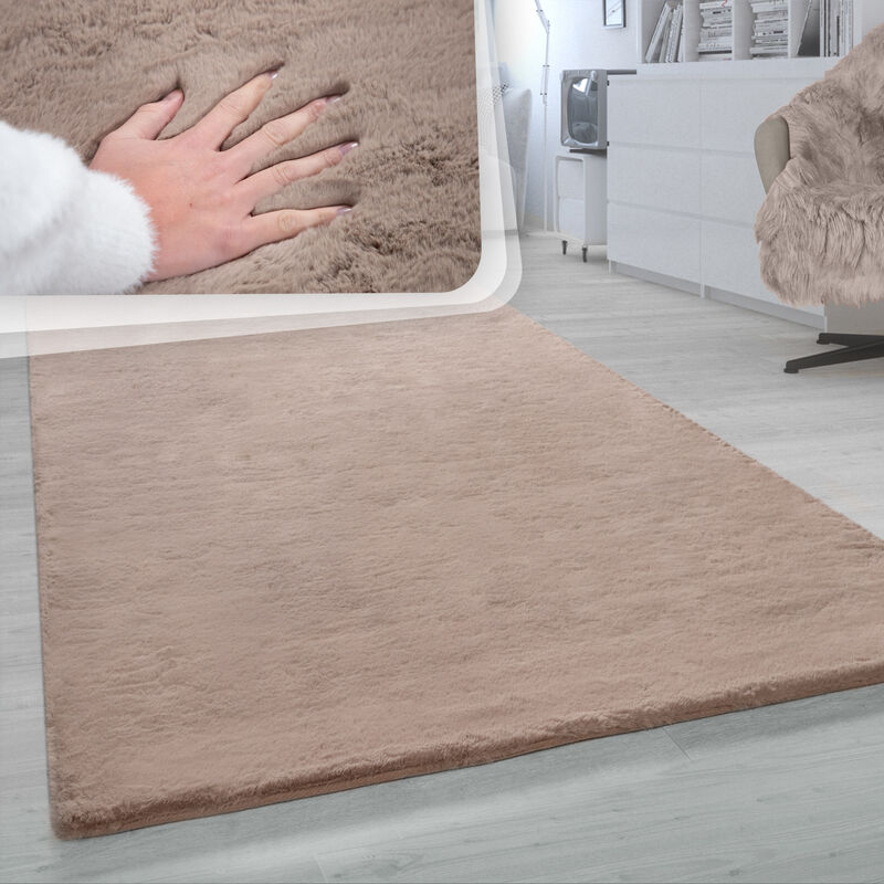Paco Home - Tapis Poils Longs Salon Fausse Fourrure Imitation Fourrure De Lapin Très Douce Beige 200 cm carré