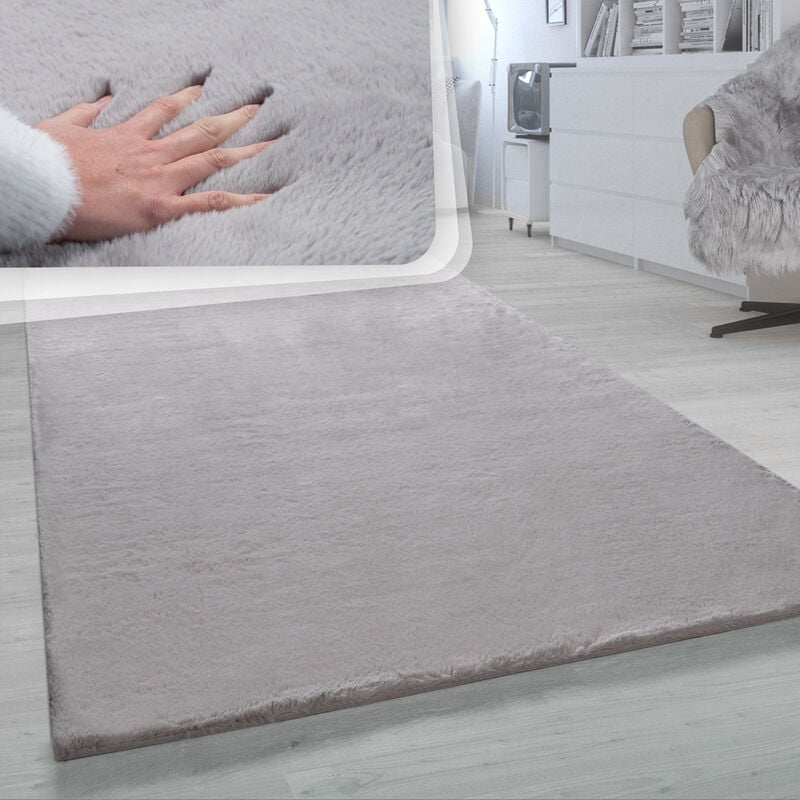 Tapis Poils Longs Salon Fausse Fourrure Imitation Fourrure De Lapin Très Douce Gris 200x290 cm - Paco Home