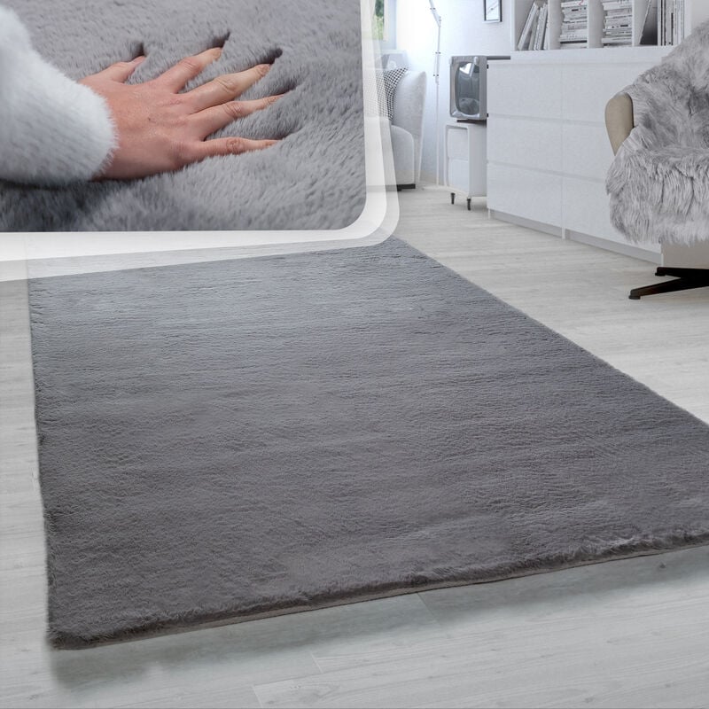Tapis Poils Longs Salon Fausse Fourrure Imitation Fourrure De Lapin Très Douce Gris Forcé 60x90 cm - Paco Home