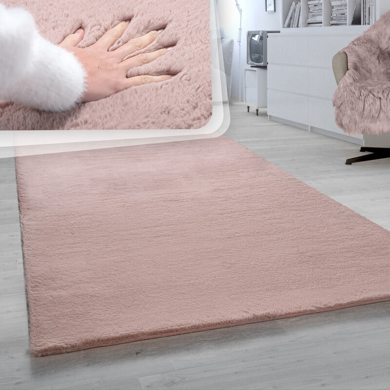 Tapis Poils Longs Salon Fausse Fourrure Imitation Fourrure De Lapin Très Douce Rose 150 cm carré - Paco Home