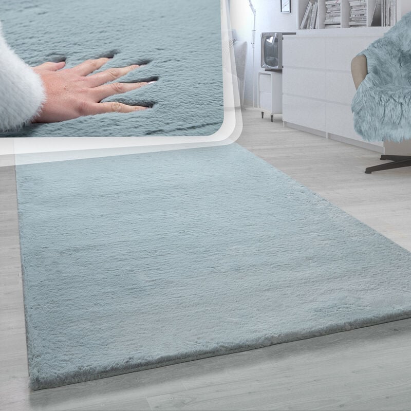Paco Home - Tapis Poils Longs Salon Fausse Fourrure Imitation Fourrure De Lapin Très Douce Turquoise 60x90 cm