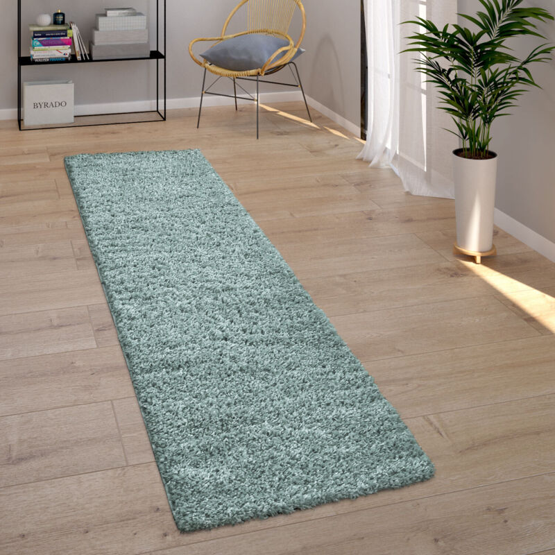 Paco Home - Tapis Poils Longs Salon Turquoise Bleu Moelleux Doux Shaggy Résistant 70x250 cm