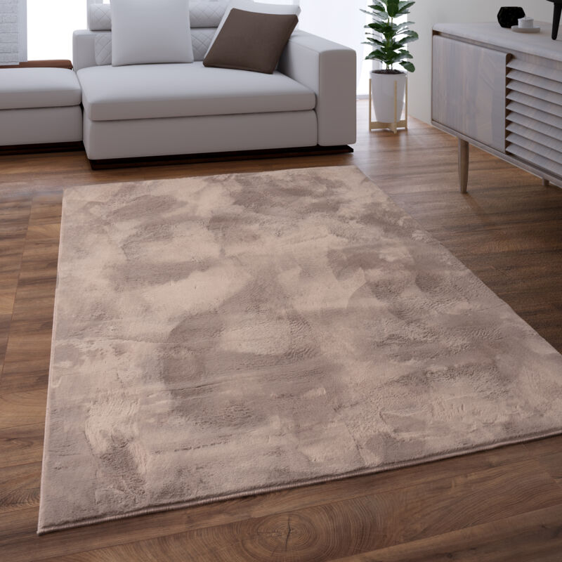 Paco Home – Tapis shaggy lavable en machine 140x200 cm – Poils longs 10 mm – 100% polyester – Anti-salissures – Confort moelleux beige taupe