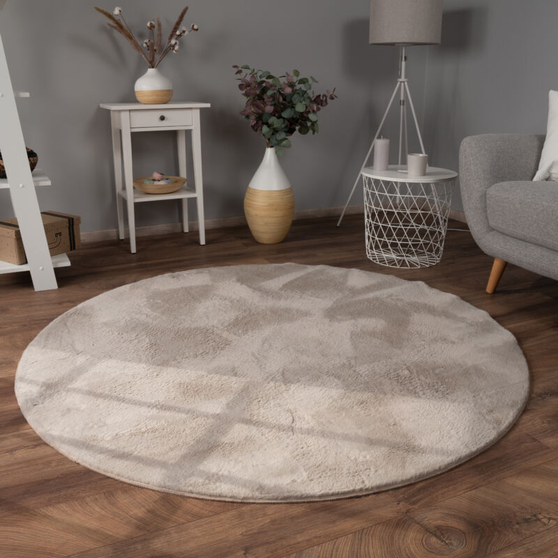 Paco Home - Tapis Salon Adulte Poil Long Shaggy Lavable En Machine Moelleux Pelucheux Beige 80 cm rond