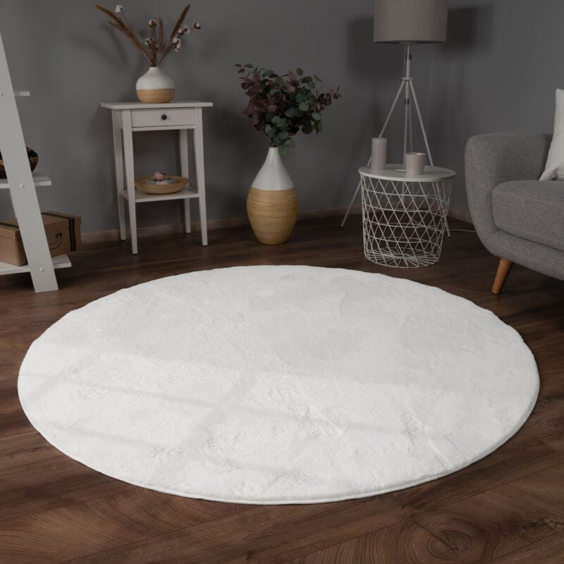 Paco Home - Tapis Salon Adulte Poil Long Shaggy Lavable En Machine Moelleux Pelucheux Blanc 100 cm rond