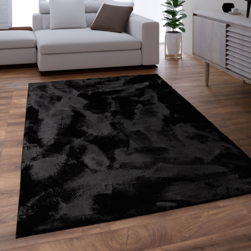 Tapis Salon Adulte Poil Long Shaggy Lavable En Machine Moelleux Pelucheux Noir 140x200 cm - Paco Home