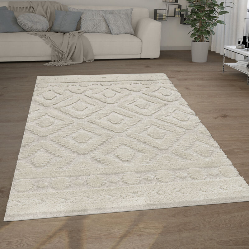 Paco Home Tapis Poils Longs Tapis Salon Shaggy Aspect 3D Ethnique Boho Look Vintage Doux 120x160 cm, Crème 8