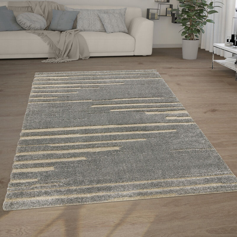 Tapis Poils Longs Tapis Salon Shaggy Aspect 3D Ethnique Boho Look Vintage Doux 80x150 cm, Gris - Paco Home