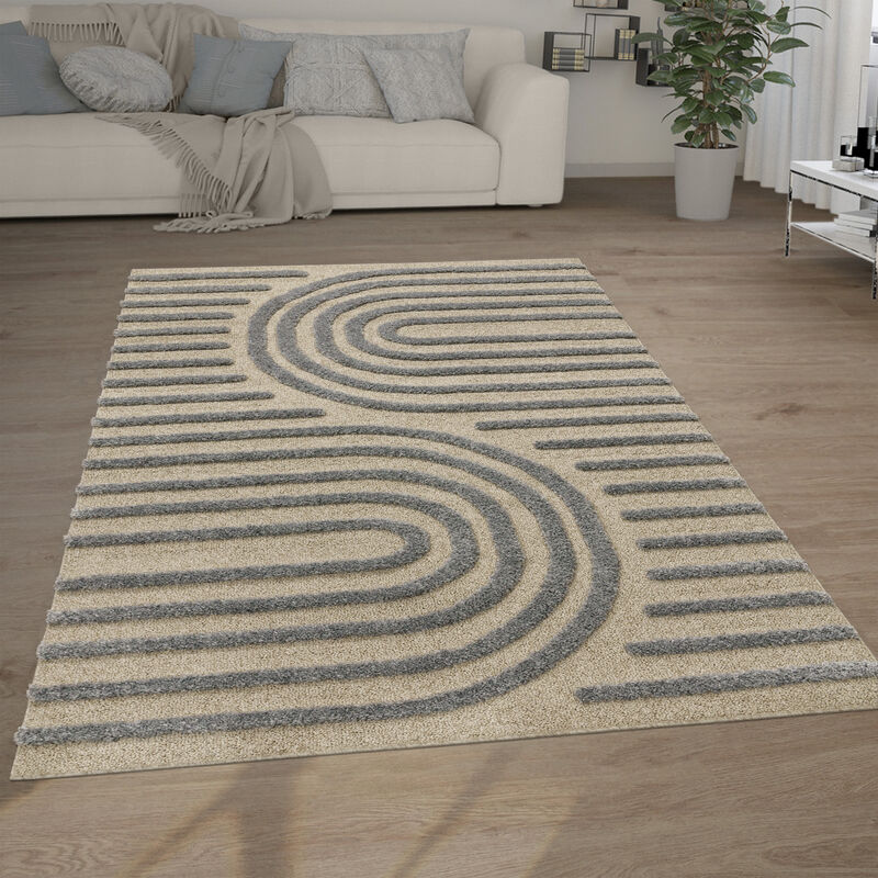 Tapis Poils Longs Tapis Salon Shaggy Aspect 3D Ethnique Boho Look Vintage Doux 60x100 cm, Gris 4 - Paco Home