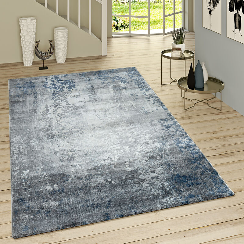 Paco Home - Tapis Poils Ras Moderne Motif Oriental Gris Bleu 60x100 cm