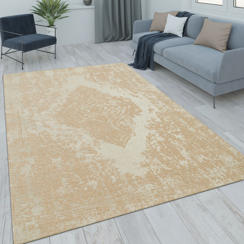 Tapis Salon Chambre Adulte Poils Ras Vintage Motif Oriental Ornements 160x230 cm, Sable - Paco Home