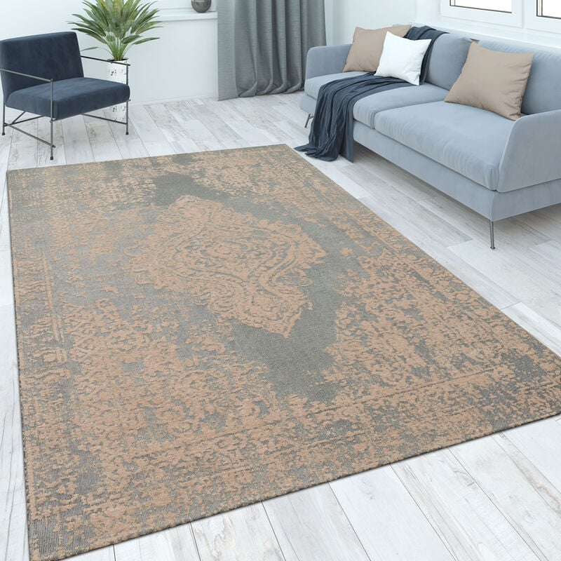 Tapis Salon Chambre Adulte Poils Ras Vintage Motif Oriental Ornements 200x290 cm, Beige - Paco Home