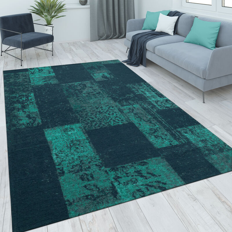 Tapis Salon Chambre Adulte Poils Ras Vintage Motif Oriental Ornements 120x170 cm, Turquoise - Paco Home