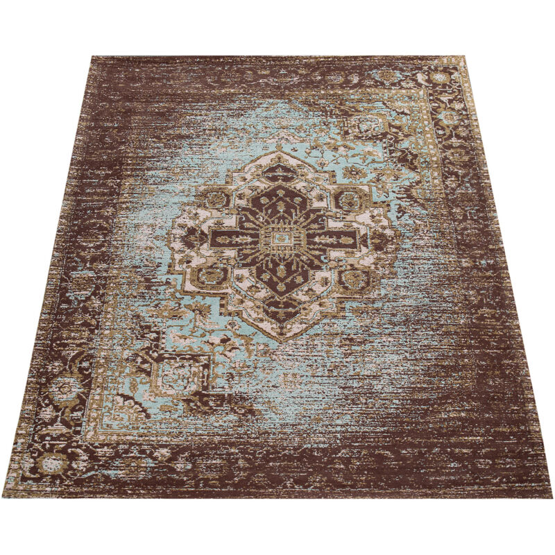 Tapis Poils Ras Salon Aspect Usé Design Oriental Noir 80x150 cm - Paco Home