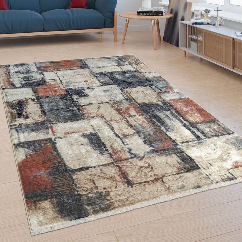 Paco Home - Tapis Poils Ras Salon Design Abstrait Moderne Aspect Mosaïque Coloré 80x150 cm