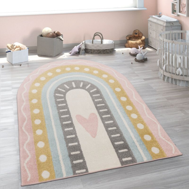 Paco Home Tapis Pour Enfant Chambre D'Enfant Fille Garçon Différents Motifs Et Tailles 120x160 cm forme d'arc-en-ciel, Rose Bleu Jaune