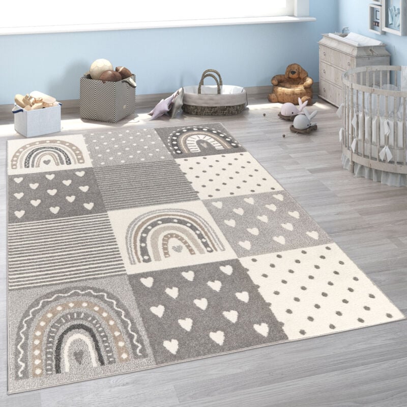 Tapis Pour Enfant Chambre D'Enfant Fille Garçon Différents Motifs Et Tailles 133 cm carré, Gris 4 - Paco Home