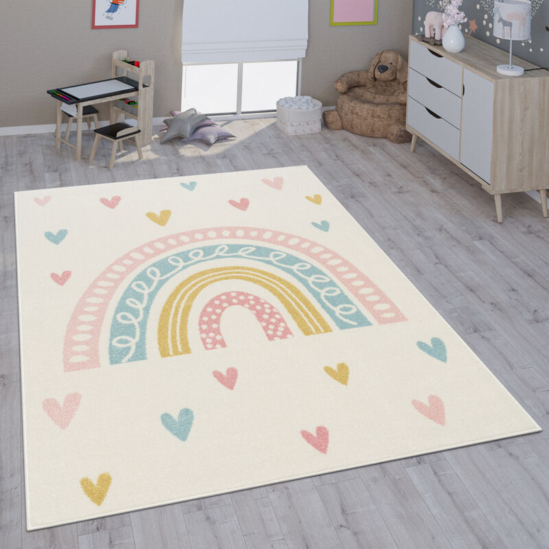 Paco Home - Tapis Pour Enfant Chambre D'Enfant Fille Garçon Différents Motifs Et Tailles 120 cm rond, Crème 4