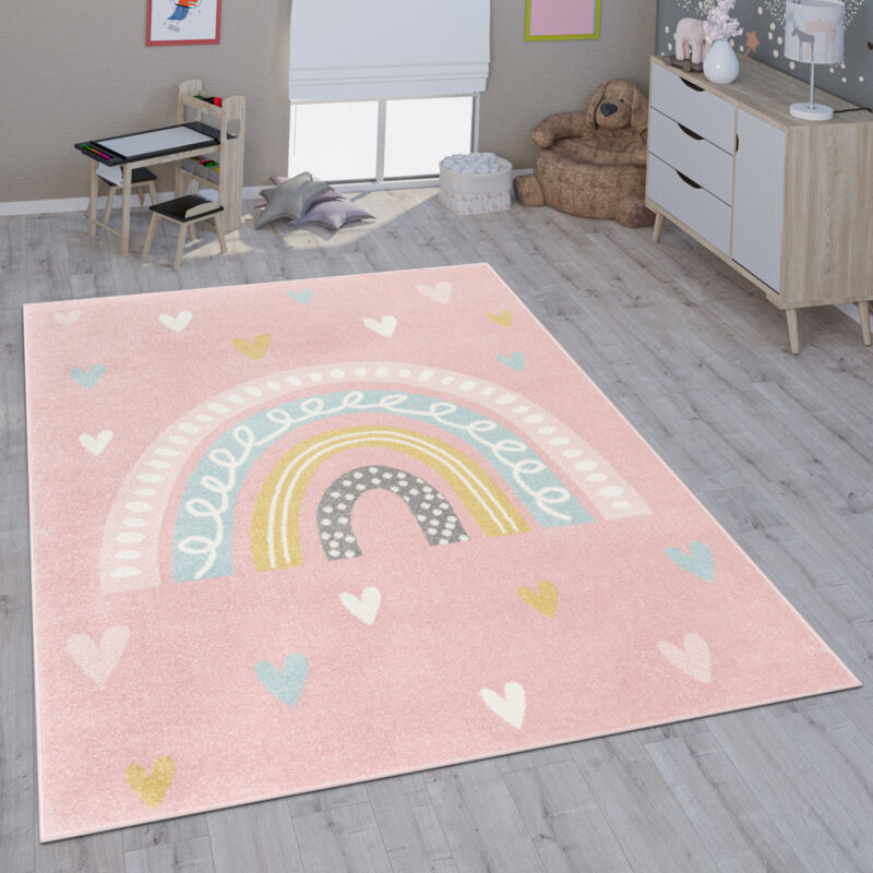 Tapis Pour Enfant Chambre D'Enfant Fille Garçon Différents Motifs Et Tailles 120x160 cm, Rose Blanc - Paco Home