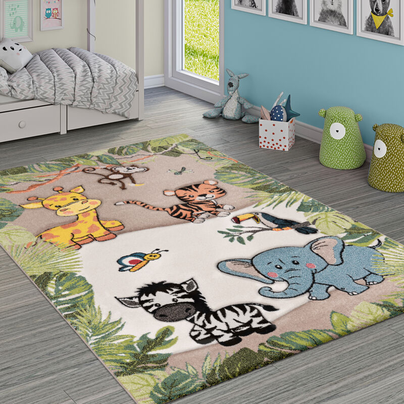 Paco Home - Tapis Pour Enfant Jungle Animaux Beige Crème 80x150 cm
