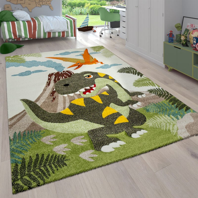 Paco Home Tapis Pour Enfant Poils Ras Chambre Enfant avec Motifs Animaux et Jungle 120 cm rond, Vert 4