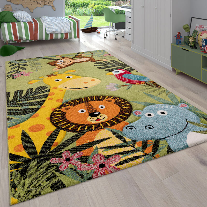 Tapis Pour Enfant Poils Ras Chambre Enfant avec Motifs Animaux et Jungle 120x170 cm, Vert 5 - Paco Home