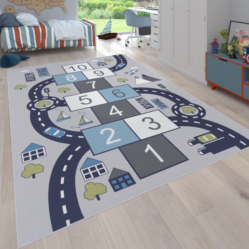 Tapis pour enfants, Tapis de jeu pour chambres d'enfants, Boîtes gonflables et rues, Gris 140x200 cm - Paco Home
