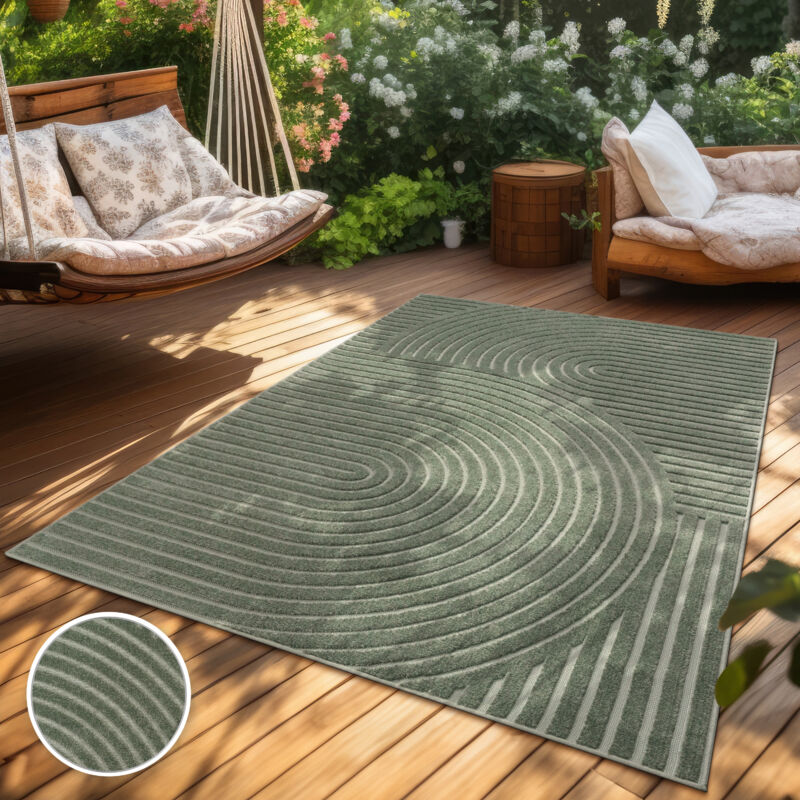 Tapis Exterieur Terrasse Salon Cuisine Motif Scandinave Motif Boho Uni 160x230 cm, Vert 3 - Paco Home