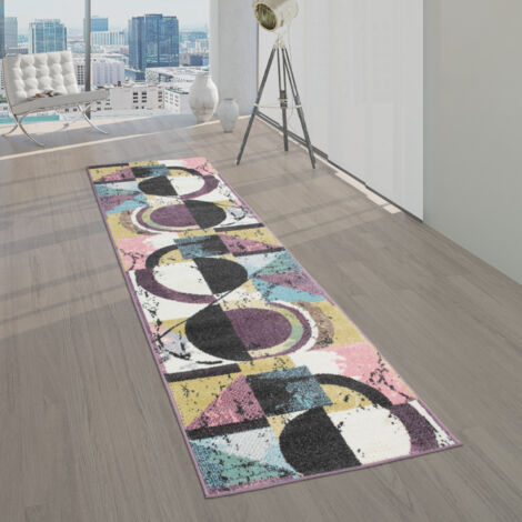 Paco Home Tapis Pour Salon, Poils Ras Couleurs Pastel, Design Abstrait, Coloré 60x100 cm