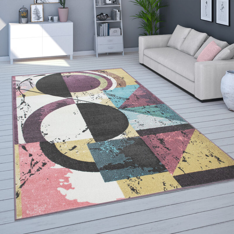 Paco Home - Tapis Pour Salon, Poils Ras Couleurs Pastel, Design Abstrait, Coloré 60x100 cm