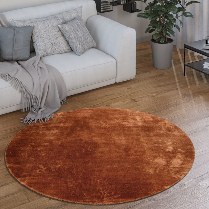 Tapis Rond Salon Tapis Poil Ras Moderne Moelleux Lavable Monochrome 120 cm rond, Cuivre - Paco Home